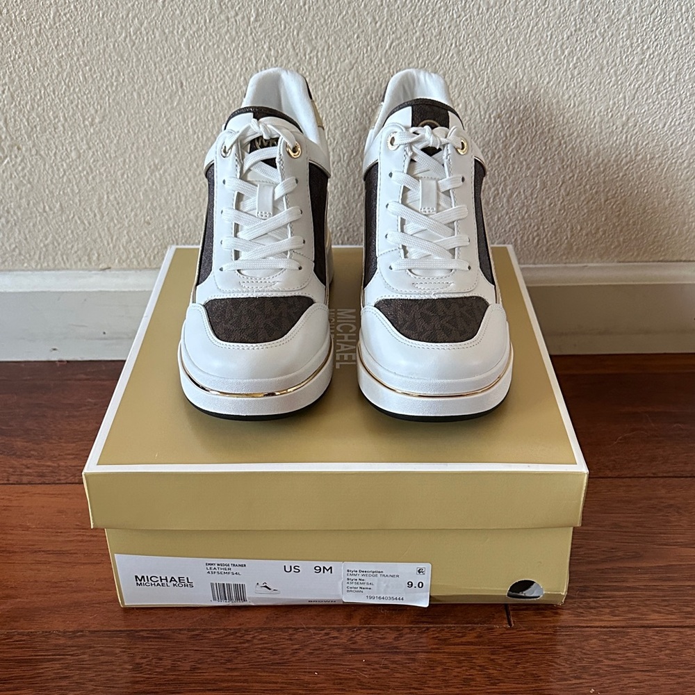 NEW! Michael Kors Emmy Wedge Trainers, Women’s size 9.